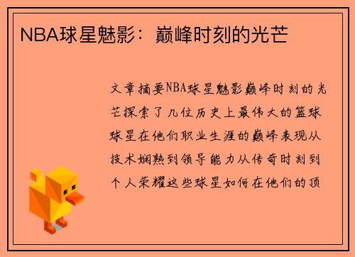NBA球星魅影：巅峰时刻的光芒